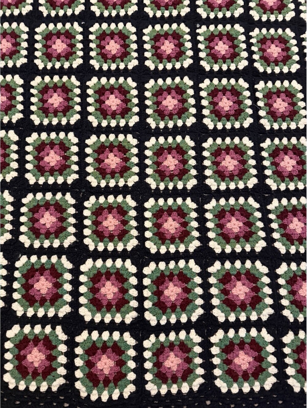Vintage Hand Crocheted Granny Square Afghan Blanket Cottagecore Throw 45"x74" - Picture 2 of 7